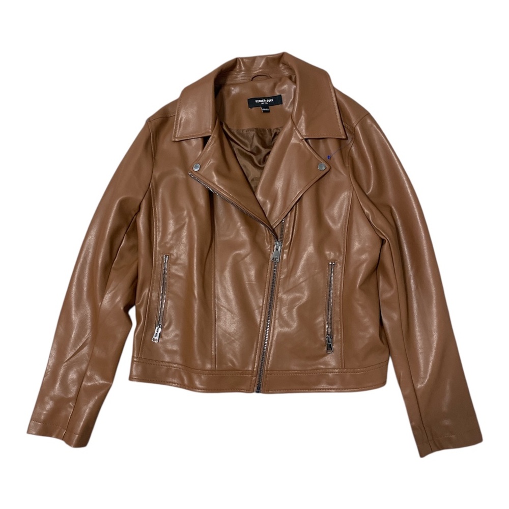 Kenneth Cole Brown Faux Leather Moto Jacket Size XXL